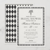 Schwarze Harlekin-Schecken-Bridal-Shower Einladung (Vorne/Hinten)
