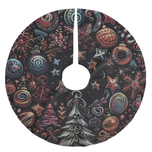 Schwarze harte Pastelle Zeichnend Weihnachtsmotive Polyester Weihnachtsbaumdecke (Vorderseite)