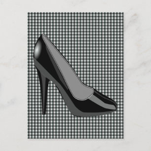 SCHWARZE HEELSE - SCHWARZE GINGHAM HINTERGRUND POSTKARTE