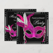 Schwarze Heiß Rosa Maskenparty Einladung (Vorne/Hinten)