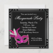 Schwarze Heiß Rosa Maskenparty Einladung (Rückseite)
