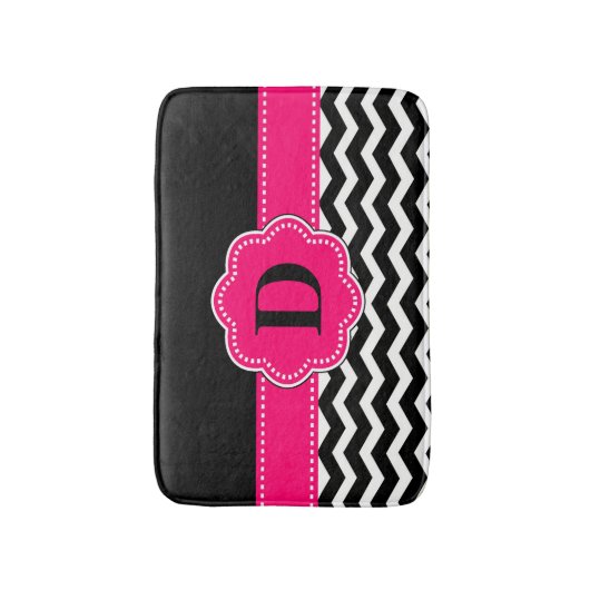 Schwarze heißes Rosa-Zickzack Wolldecke Badematte (Vorderseite Vertikal)