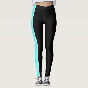 Schwarze hellblaue Farbblöcke Frauen Leggings