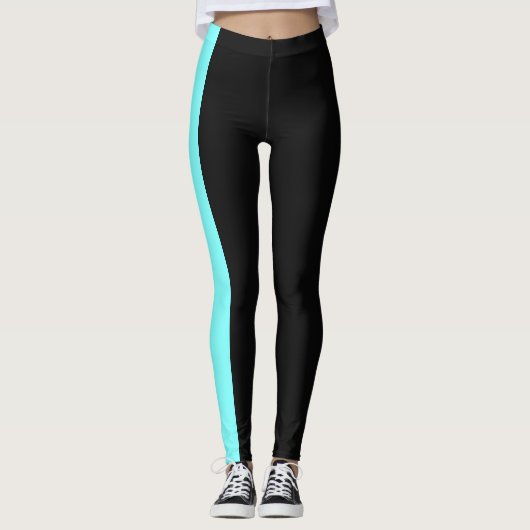 Schwarze hellblaue Farbblöcke Frauen Leggings (Vorderseite)