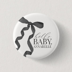 Schwarze Hello Baby Bow Girl Baby Shower Geschenke Button