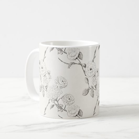 Schwarze Herbstblumen in Creme Kaffeetasse (Vorderseite Links)