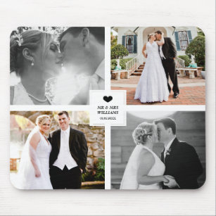 Schwarze Herz-Hochzeits-Foto-Collage Mousepad