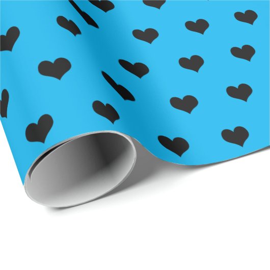 Schwarze Herzen auf Aqua-Packpapier Geschenkpapier (Rolleneckpunkt)