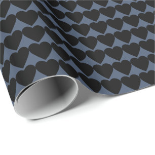 Schwarze Herzen auf Blauem Jeansblau Geschenkpapier