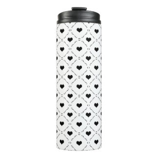 Schwarze Herzen Geometrisches Gitter Minimalistisc Thermosbecher