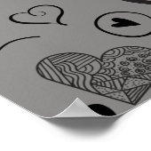 Schwarze Herzen - grauer Hintergrund Poster (Ecke)