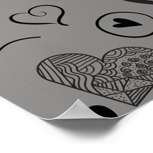 Schwarze Herzen - grauer Hintergrund Poster (Ecke)