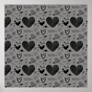 Schwarze Herzen - grauer Hintergrund Poster