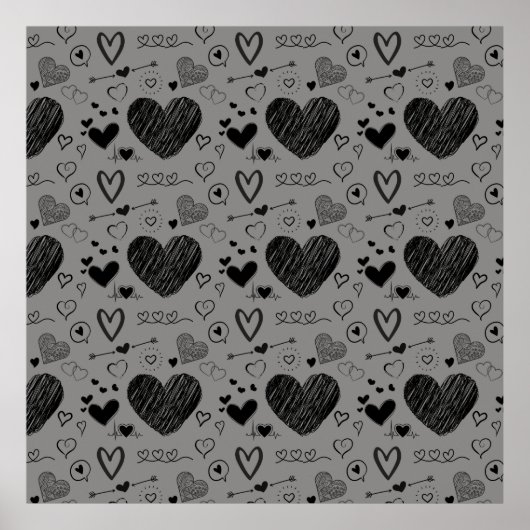 Schwarze Herzen - grauer Hintergrund Poster (Vorne)