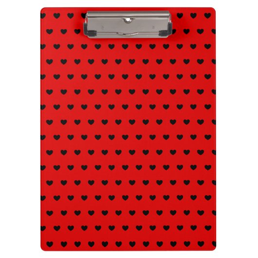 Schwarze Herzen Polka-Dot-Muster auf Rot Klemmbrett (Vorderseite)