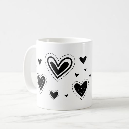 Schwarze Herzen, verschiedene Herzdesigns Kaffeetasse (Vorderseite Links)
