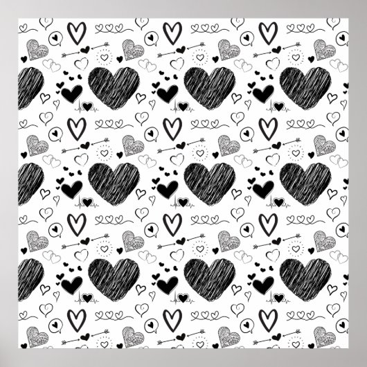 Schwarze Herzen - weißer Hintergrund Poster (Vorne)