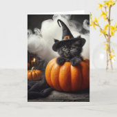 Schwarze Hexe Kätzchen im Halloween Pumpkin Karte (Gelbe Blume)