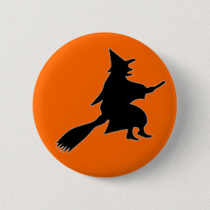 Schwarze Hexe-Silhouette Button