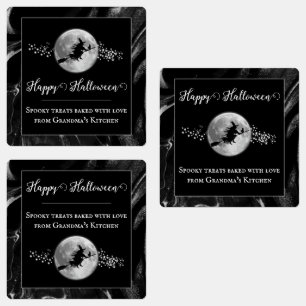 Schwarze Hexe Silhouette Halloween Etiketten