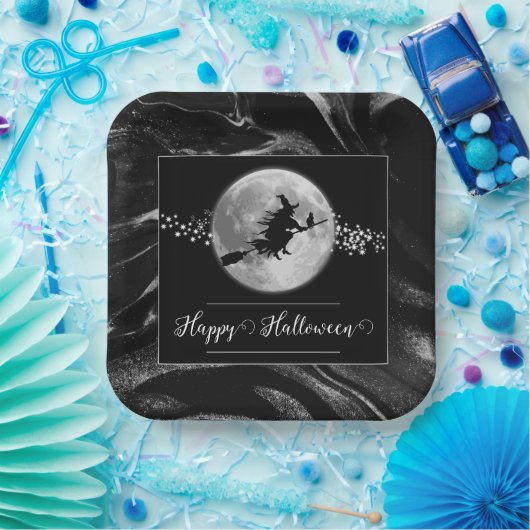 Schwarze Hexe Silhouette Halloween Pappteller (Party)
