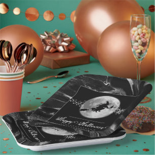 Schwarze Hexe Silhouette Halloween Pappteller