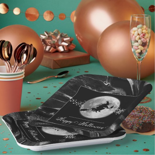 Schwarze Hexe Silhouette Halloween Pappteller (Multi)