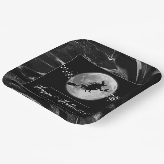 Schwarze Hexe Silhouette Halloween Pappteller (Gewinkelt)