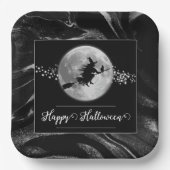 Schwarze Hexe Silhouette Halloween Pappteller (Vorderseite)