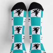 Schwarze Hexen Aquamarin und weiß kariert Socken (Oben)