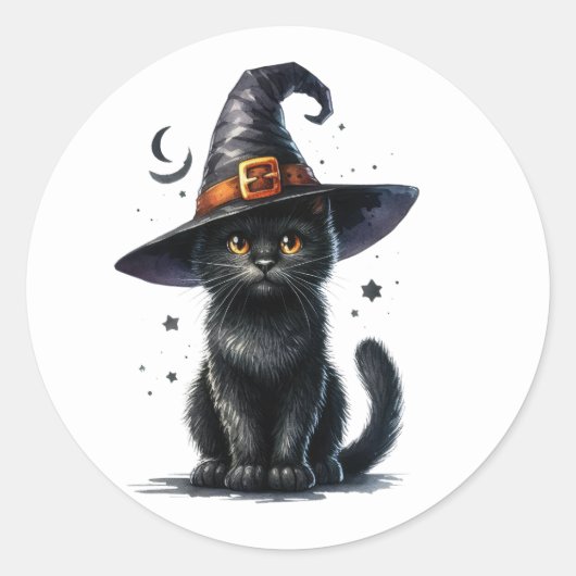 Schwarze Hexen Cat Halloween Stickers (Vorderseite)