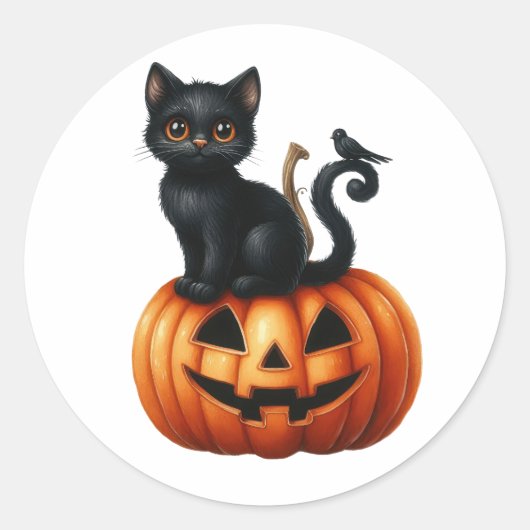 Schwarze Hexen Cat Halloween Stickers (Vorderseite)