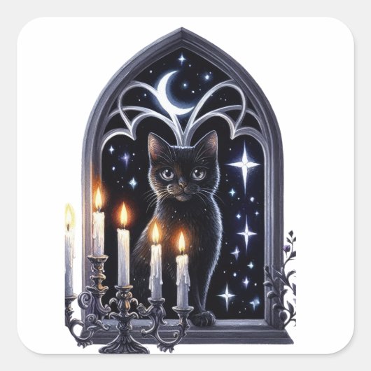 Schwarze Hexen Cat Halloween Stickers (Vorderseite)
