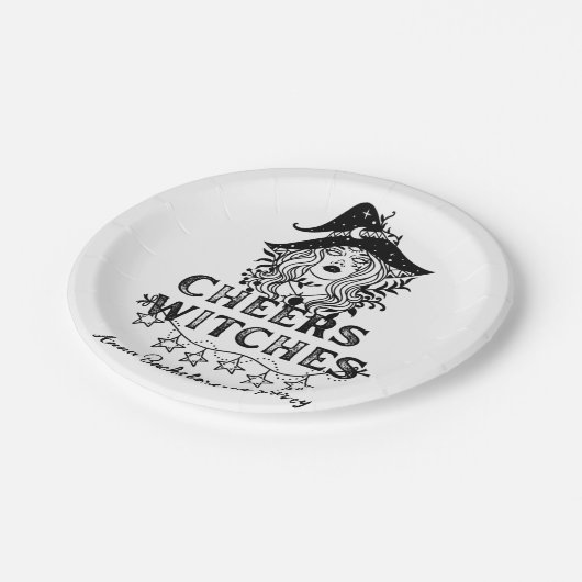 Schwarze Hexen Halloween-Junggeselinnen-Abschied Pappteller (Schrägansicht)