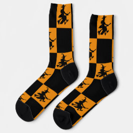 Schwarze Hexen Schwarz & Orange Kariert Socken