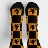 Schwarze Hexen Schwarz & Orange Kariert Socken (Oben)