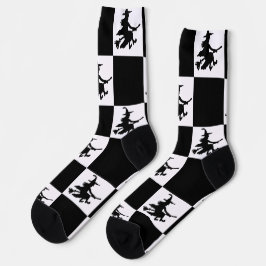 Schwarze Hexen Schwarz-Weiß Kariert Socken