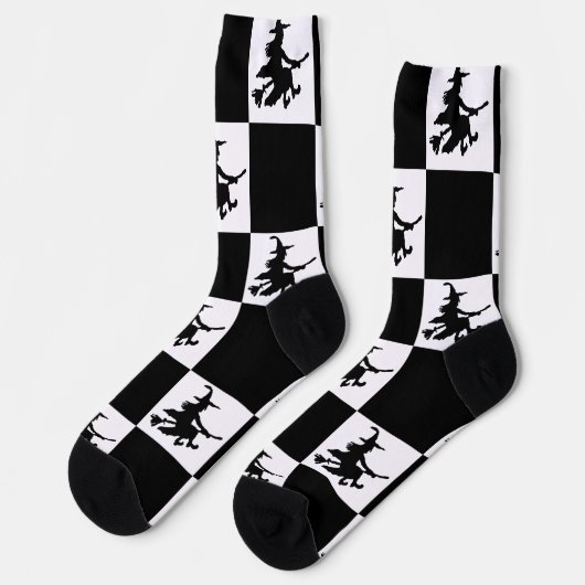 Schwarze Hexen Schwarz-Weiß Kariert Socken (Linkes Detail)