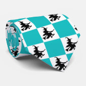 Schwarze Hexen Teal & Weiß kariert Krawatte (Gerollt)
