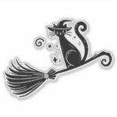 Schwarze Hexenkatze auf Broomstick Halloween Aufkleber (Vorderseite)