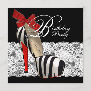 Schwarze High Heel Schuhe Roter Zebra Geburtstagsf Einladung