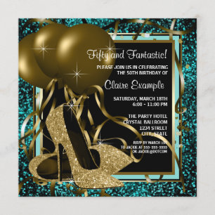 Schwarze High Heels Geburtstagsfeier aus Gold Einladung
