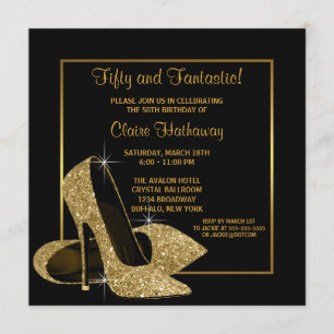 Schwarze High Heels zum Geburtstag der Frau Einladung