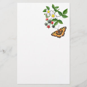 Schwarze Himbeere mit Schmetterlings-Briefpapier Briefpapier