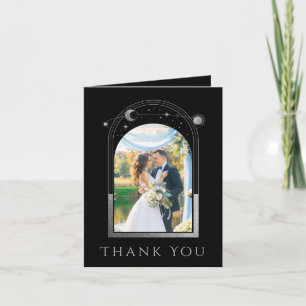 Schwarze himmlische Foto-Hochzeit in Silber Dankeskarte