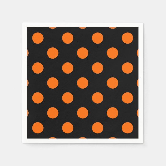 Schwarze Hintergründe Orange Polka Dots Serviette (Vorderseite)