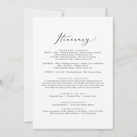 Schwarze Hochzeit Begrüßungsbrief & Reiseroute (Rückseite)