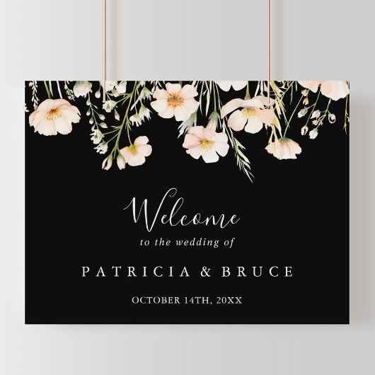Schwarze Hochzeit der klassischen Blush-Wildblume Poster