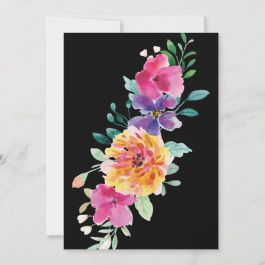 Schwarze Hochzeit in tropischer Farbe Einladung (Rückseite)