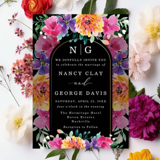 Schwarze Hochzeit in tropischer Farbe Einladung